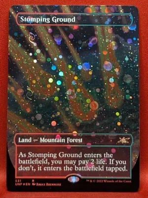 GALAXY FOIL Stomping Ground (Borderless) from Unfinity Magic the Gathering Proxy