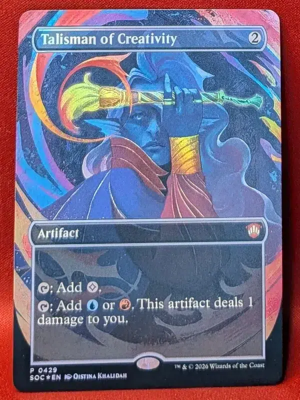 FOIL Talisman of Creativity (Borderless) from Secrets of Strixhaven Commander Magic the Gathering Proxy