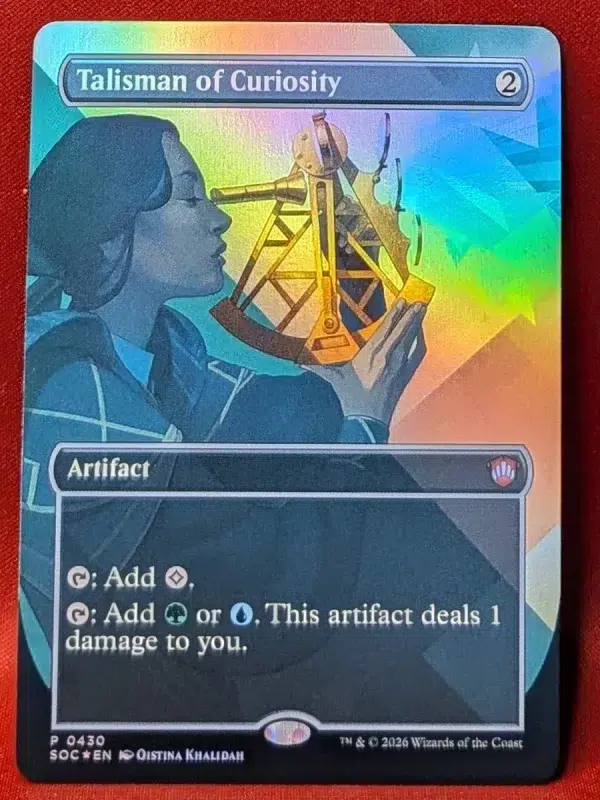 FOIL Talisman of Curiosity (Borderless) from Secrets of Strixhaven Commander Magic the Gathering Proxy
