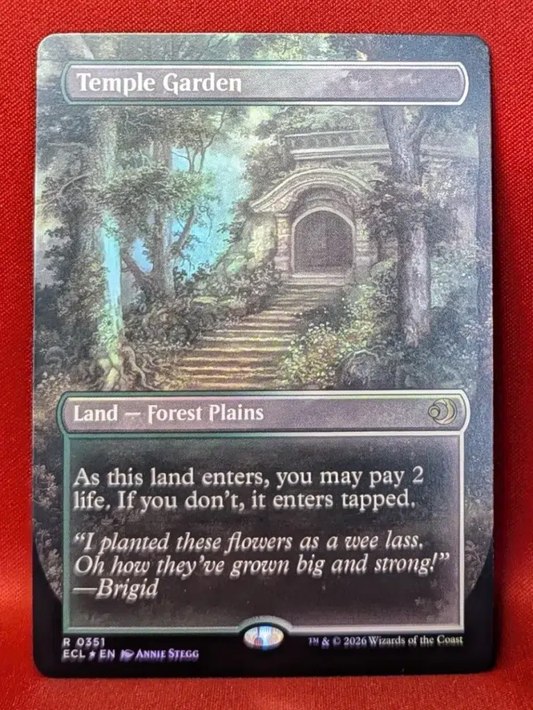 FOIL Temple Garden (Borderless) from Lorwyn Eclipsed Magic the Gathering Proxy
