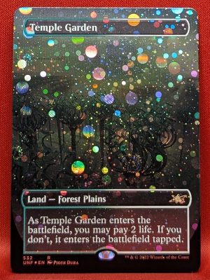 GALAXY FOIL Temple Garden (Borderless) from Unfinity Magic the Gathering Proxy
