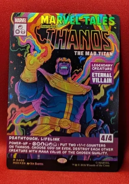 FOIL Thanos, the Mad Titan (Borderless) from Marvel Super Heroes Magic the Gathering Proxy