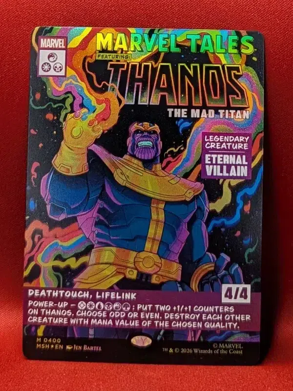 FOIL Thanos, the Mad Titan (Borderless) from Marvel Super Heroes Magic the Gathering Proxy