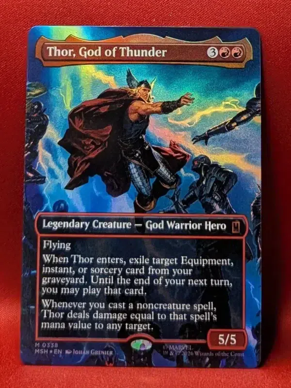 FOIL Thor, God of Thunder (Borderless 338) from Marvel Super Heroes Magic the Gathering Proxy