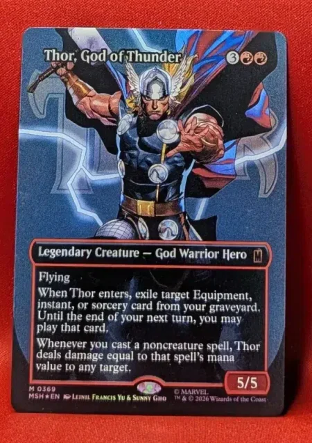 FOIL Thor, God of Thunder (Borderless 369) from Marvel Super Heroes Magic the Gathering Proxy