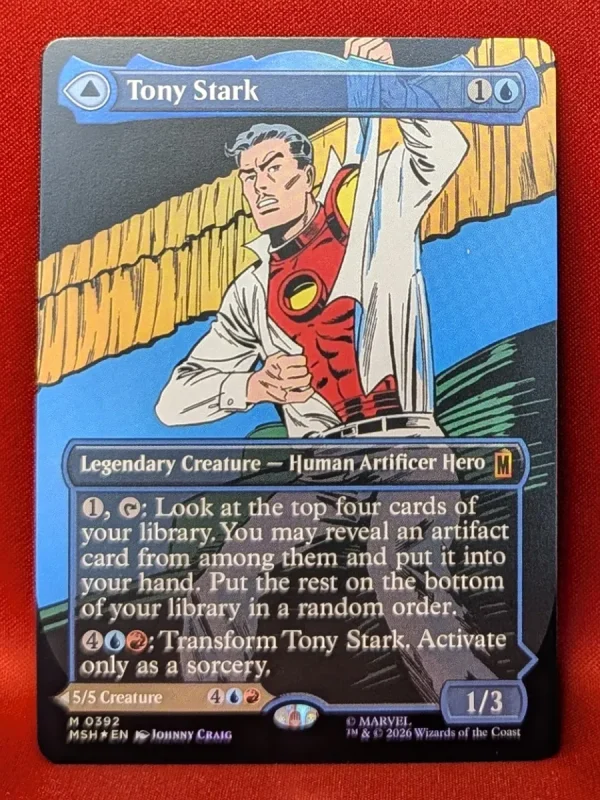 FOIL Tony Stark (Borderless) (0392) from Marvel Super Heroes Magic the Gathering Proxy