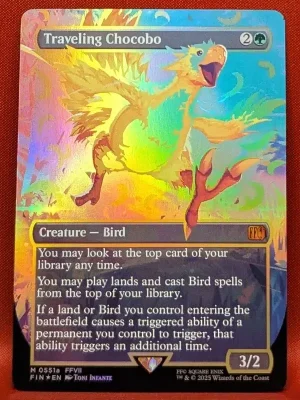 FOIL Traveling Chocobo (Borderless) (Neon Ink Yellow 551a) from FINAL FANTASY Magic the Gathering Proxy