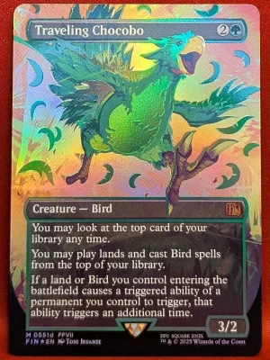 FOIL Traveling Chocobo (Borderless) (Neon Ink Green 551d) from FINAL FANTASY Magic the Gathering Proxy