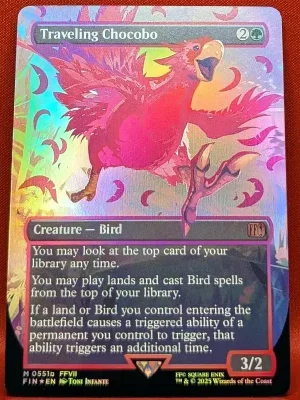 FOIL Traveling Chocobo (Borderless) (Neon Ink Pink 551b) from FINAL FANTASY Magic the Gathering Proxy