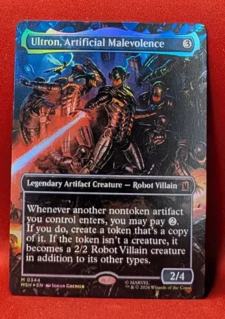 FOIL Ultron, Artificial Malevolence (Borderless) from Marvel Super Heroes Magic the Gathering Proxy