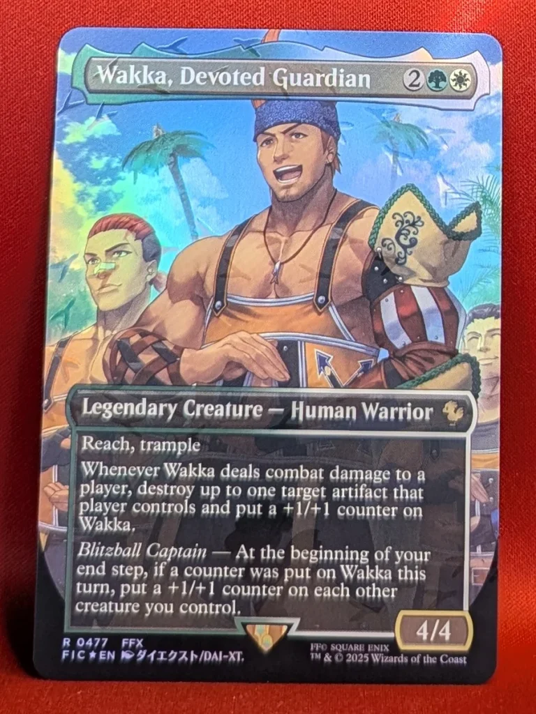 CHOCOBO TRACK FOIL Wakka, Devoted Guardian (Borderless) from Final Fantasy Commander Magic the Gathering Proxy
