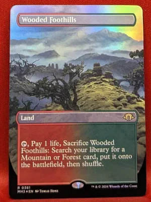 FOIL Wooded Foothills (Borderless) from Modern Horizons 3 Magic the Gathering Proxy